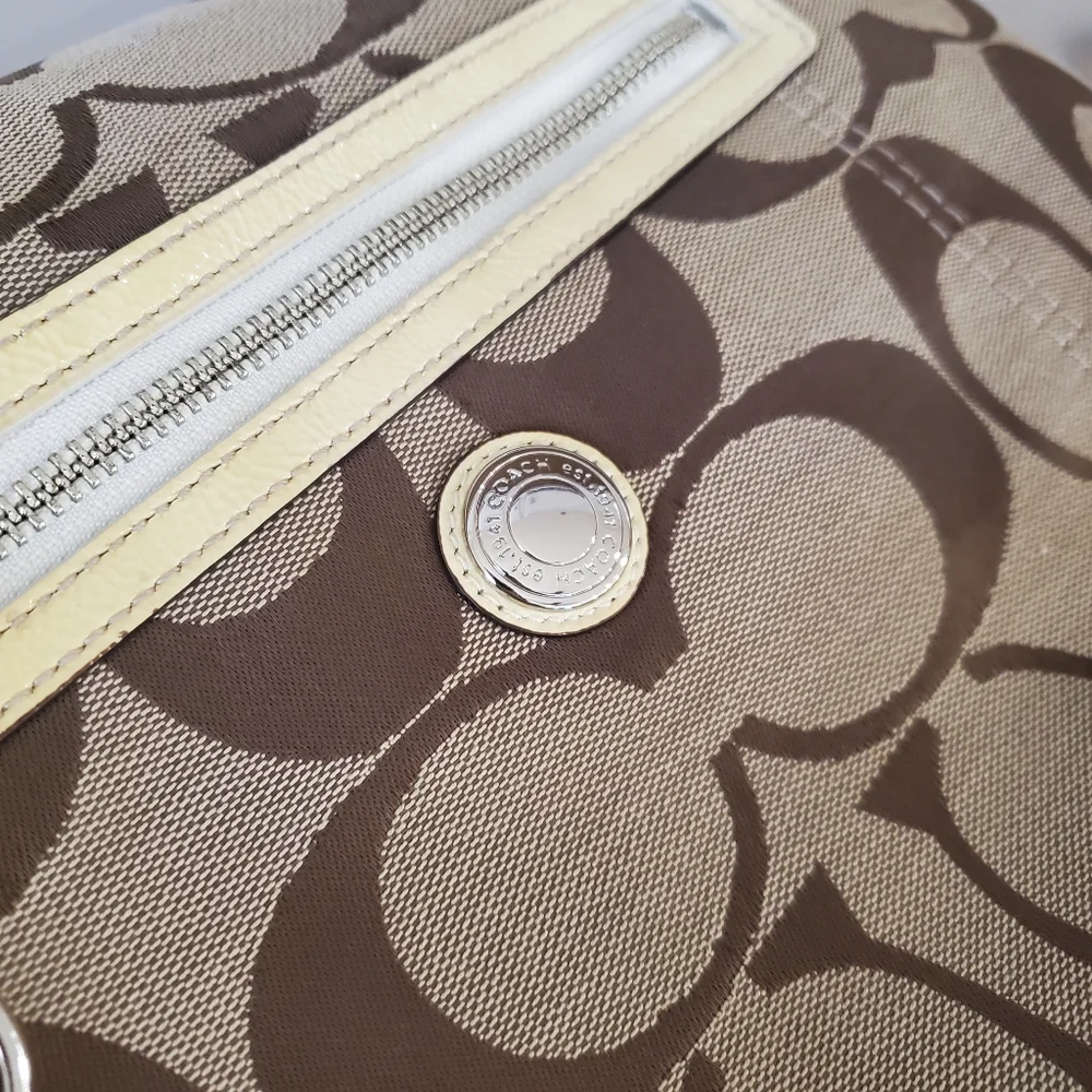Coach Bag, Coach Signature Canvas Handbag Tan ,brown , yellow. Vintage. - Picture 9 of 16